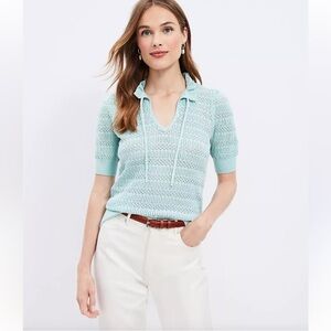 Mint Green Knit Top with Ruffle Collar from Loft small